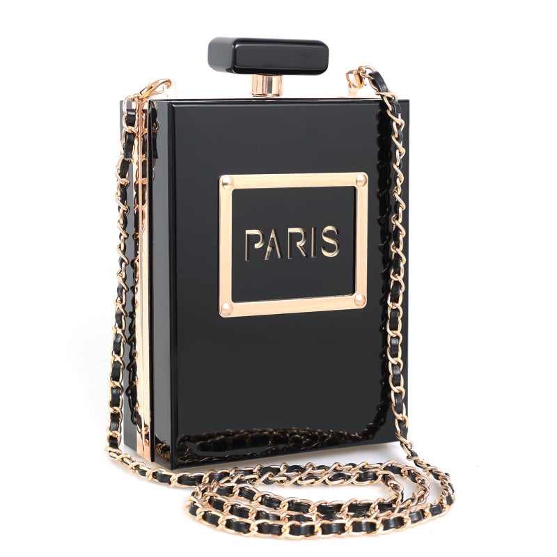 WJCD Clear Purses for Women Paris Perfume Shaped Black Purse Evening Bags Vintage Banquet Handbag (Black) - Image 1
